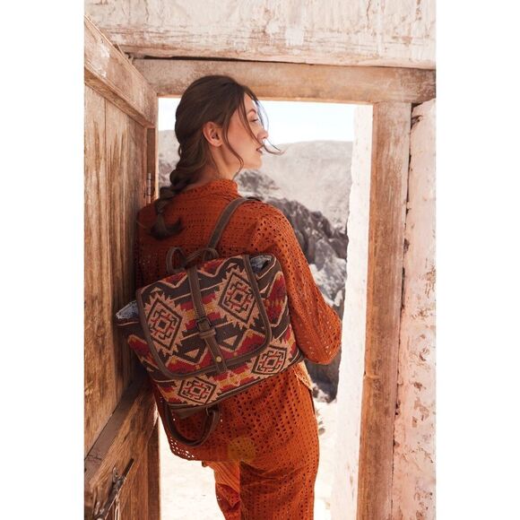 Myra Bag Handmade Boho Backpack Upcycled Canvas & Cowhide Leather - Picture 1 of 9